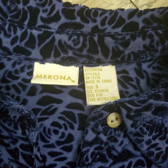Vintage Merona Small Silk Blend Burnout Velvet Blouse Whimsigoth Dark Academia - Picture 9 of 10